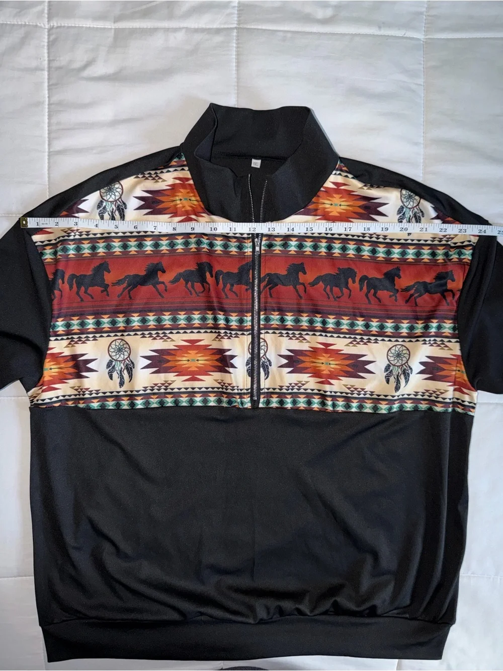 Women Western Pattern Black Quarter-Zip Pullover - 1X